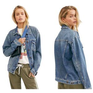 Free People Ramona Southbank Distressed Oversized Trucker Jacket Size M